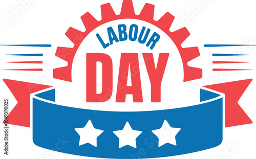 Labour Day Vector Badge with Gear and Star Elements