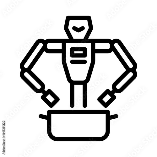 robot chef outline icon. cooking robot black line illustration.