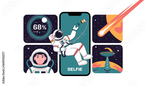 Astronaut in Spacesuit Taking Selfie in Space