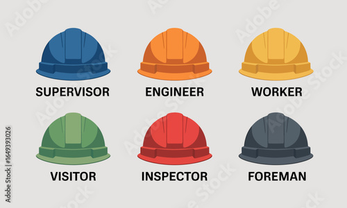 Colorful Hard Hats Representing Different Construction Job Titles
