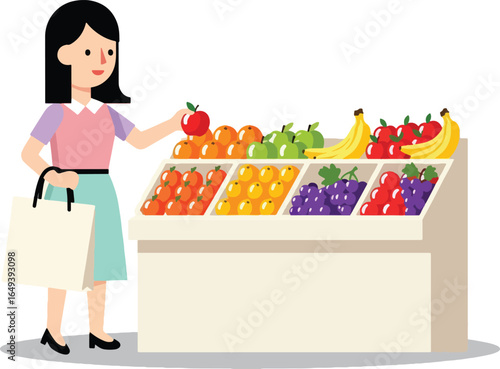 Woman shopping for fresh fruit at a grocery store produce section.