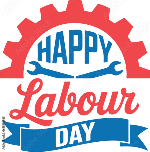 Happy Labour Day Vector with Gear and Wrench Icons