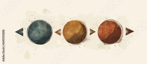 Three circles, shades of earth tones, separated by arrows