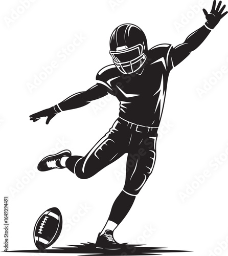 American football player kicking ball dynamic action silhouette