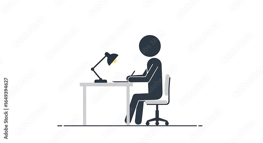 Fototapeta premium Minimalistic illustration of a person studying or working at a desk with lamp