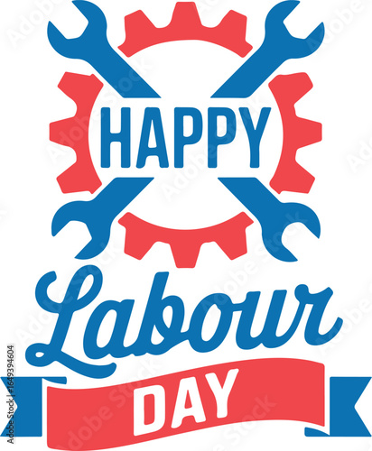 Happy Labour Day Vector with Gear and Wrench Icons