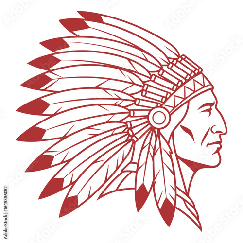 Wallpaper Mural Stylized profile illustration of a Native American chief wearing a feathered headdress, depicted in red and white. Torontodigital.ca