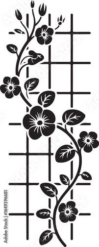 Elegant floral vine climbs decorative trellis design