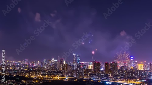 Wallpaper Mural Fireworks over City Skyline at Night with Celebration. Torontodigital.ca