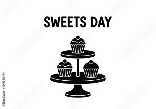 Sweets day with cupcakes on stand isolated on white background