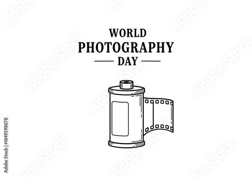 World photography day with film roll isolated on white background