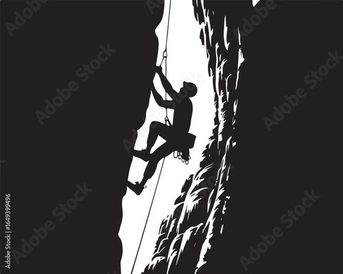 Determined climber scales challenging rock face with strength