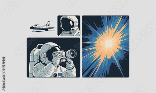 Space Astronaut Observing Cosmic Explosion with Camera