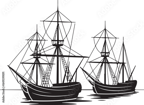 Majestic tall ships sail together on the open sea