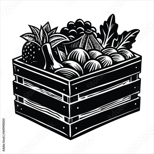 A rustic crate filled with freshly harvested garden