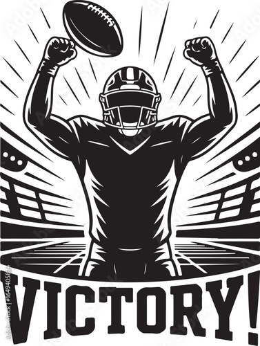 Football player celebrates victory with arms raised high