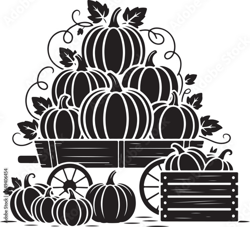 Harvest pumpkins piled in cart ready for autumn celebration