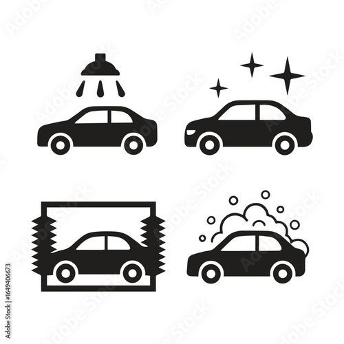 vector silhouette of car wash icons set