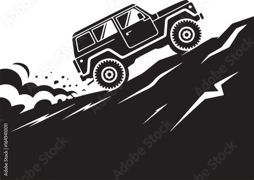 Off-road vehicle conquers steep rocky terrain with power