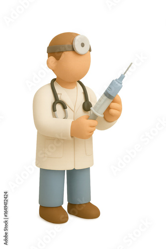 Faceless 3D Doctor Character with Syringe Medical Healthcare Icon
