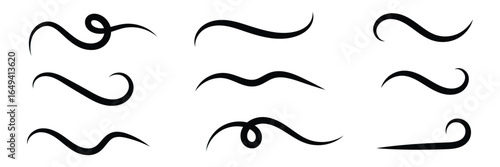 Set of Swoosh vector. Hand drawn swoosh elements, and swoop underline typography tails shape in flat styles. Set of ribbons. Design concept element collection in eps 10. Vector background .