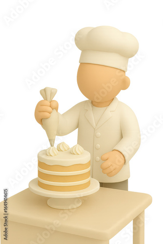 3D Faceless Chef Decorating Cake with Icing Illustration