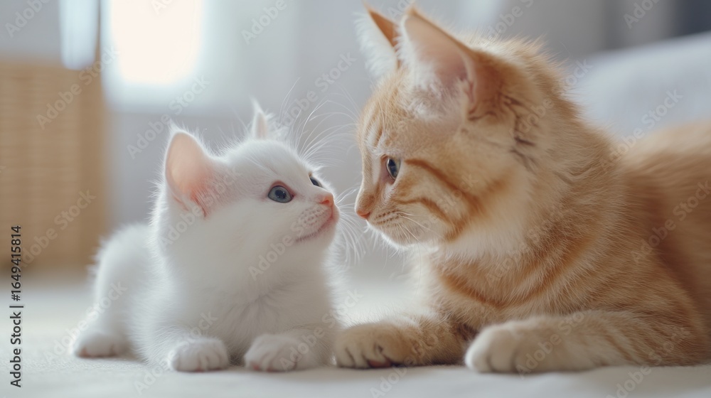 Obraz premium Adorable kitten and charming cat sharing a tender moment together