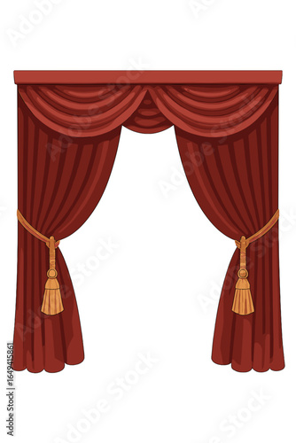Red curtain with gold tassels isolated on a transparent background  