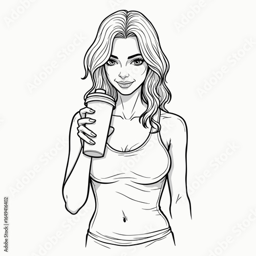 Young woman holding shaker and smiling in clean interior style  