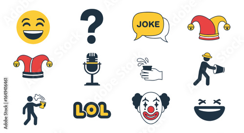 Comedy-related icons. modern, flat, light-blue and dark-blue style.
