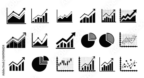 Business graph vector, chart icon set, growth, financial analysis, data, success, progress, market, statistic.