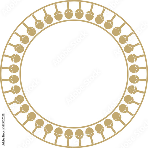 Vector golden round Egyptian ornament. Circle, frame, ring of ancient Egypt.Pattern of lotus flowers and sun
