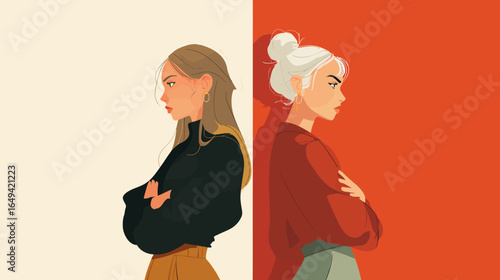 Flat Design Two Conflicted Woman Illustration with Disagreement Expression Emotion