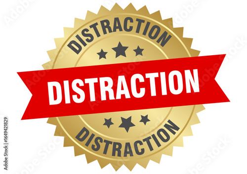 distraction. distraction round red and gold label isolated on transparent background