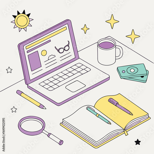 Laptop and study tools on a desk with creative inspiration