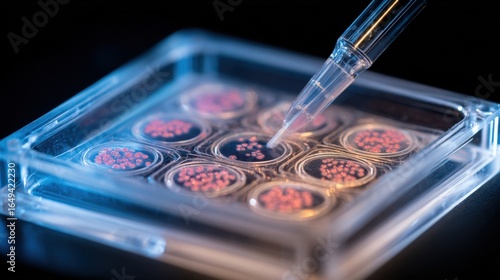 A microscopic view of a single organoid within a chip illustrating cellular interactions and morphological changes induced by targeted drug exposure during highthroughput screening.