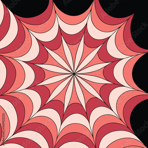 A colorful abstract starburst pattern with red and pink hues on black