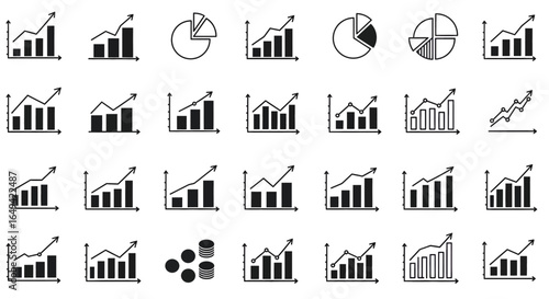 Business graph vector, chart icon set, growth, financial analysis, data, success, progress, market, statistic.