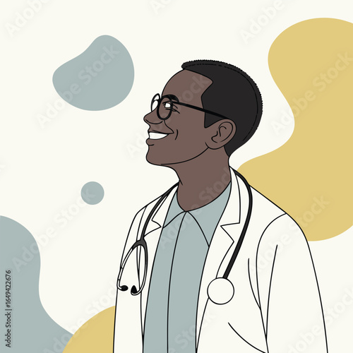 Smiling african american doctor in white lab coat with stethoscope