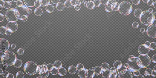 Rainbow soap bubbles on transparent background. Realistic colored balls. Vector illustration.EPS 10.