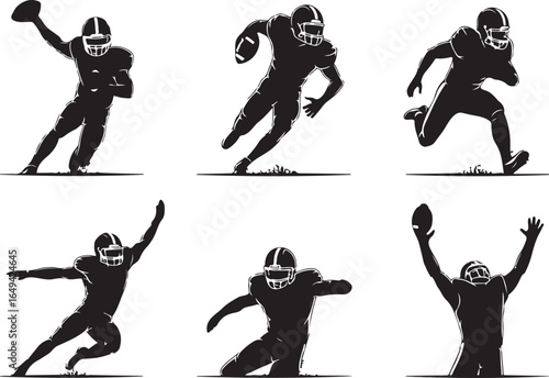 Dynamic American football player action poses silhouette collection
