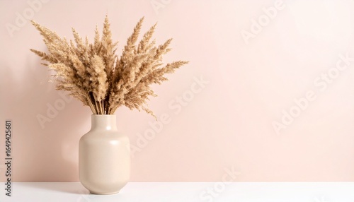 Elegant Dried Pampas Grass in a Minimalist Vase Against a Soft Pink Background, Home Decor