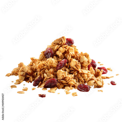 Pile of Granola with Dried Cranberries on a Black Background cereal breakfast, Isolated On White, Png Transparent, Cut Out