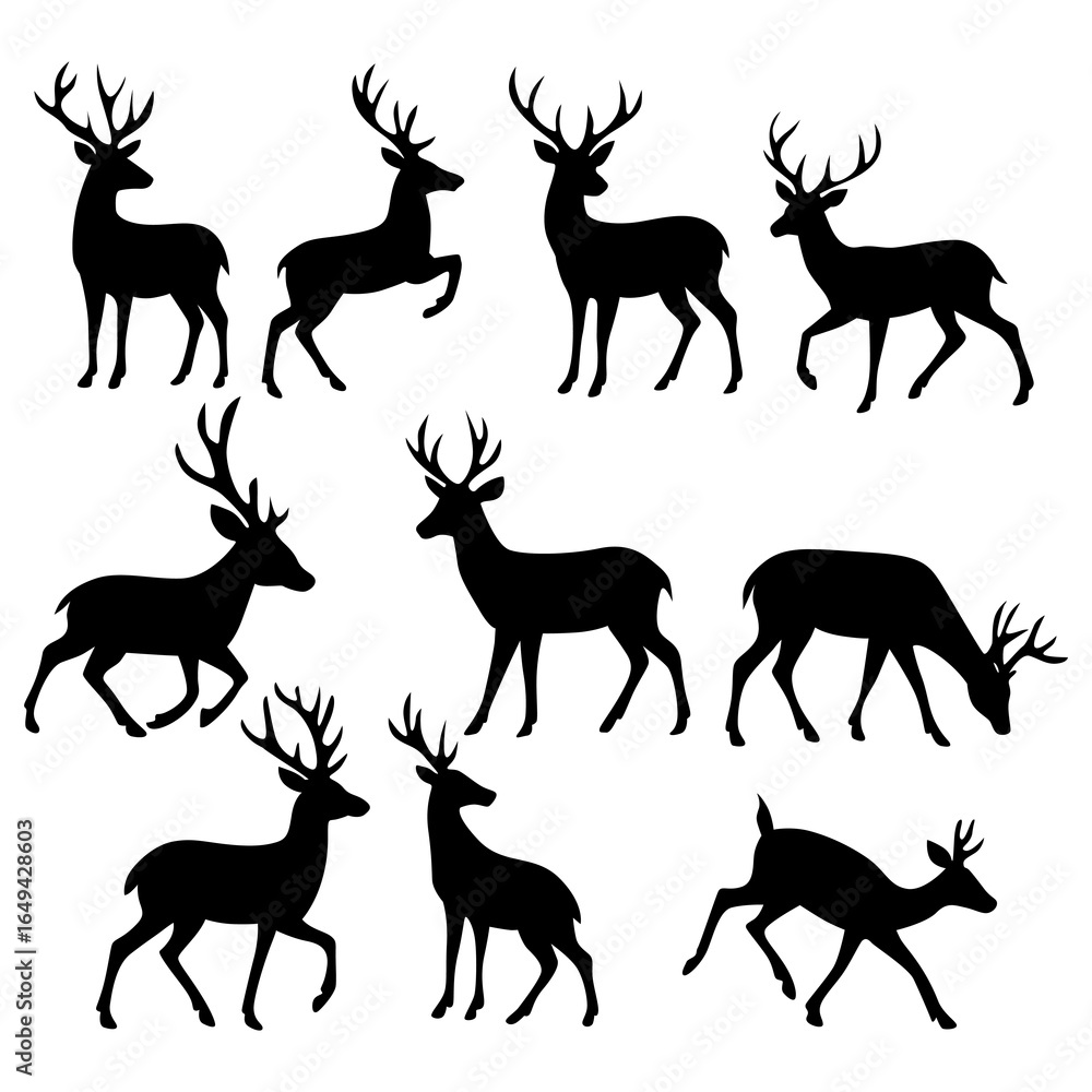 Naklejka premium Silhouettes Deer Vector Illustration Set