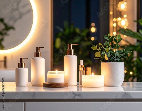 Skincare Routine Setup on a Bathroom Counter