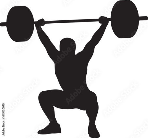 Silhouette of a man performing a barbell snatch lift male fitness