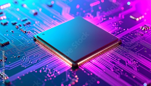 Technological marvel: A captivating depiction of a central processing unit, with its intricate circuits glowing in a radiant display of innovation. Highlighting the core of modern computing.