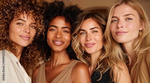 Group of diverse women with radiant smiles showcasing friendship and connection 