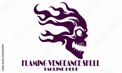 Flaming vengeance skull vector illustration, flaming vengeance skull logo design with white background