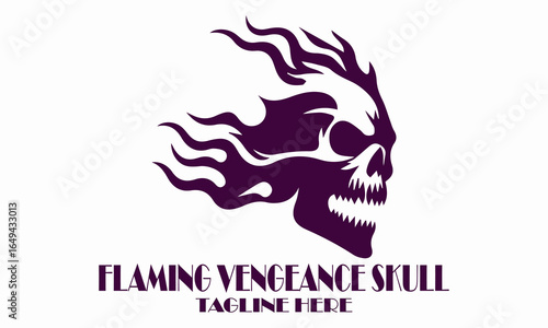 Flaming vengeance skull vector illustration, flaming vengeance skull logo design with white background